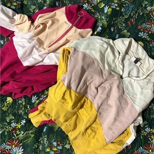 Colorblock Sweatshirts in Pink, Yellow, and Cream